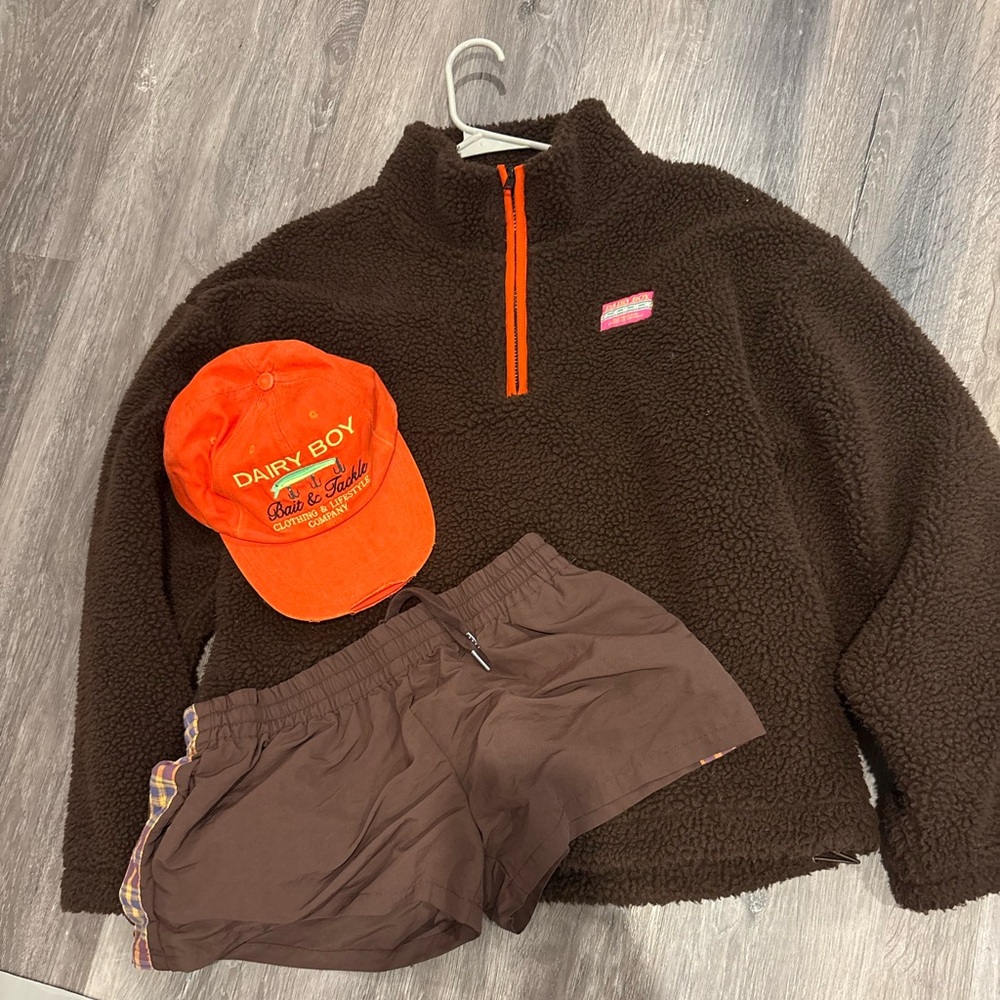 dairy boy sherpa shorts and hat